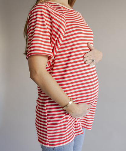 OVERSIZE NURSING T-SHIRT RED STRIPES