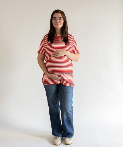 OVERSIZE NURSING T-SHIRT RED STRIPES