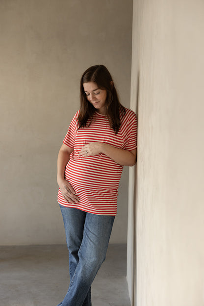OVERSIZE NURSING T-SHIRT RED STRIPES